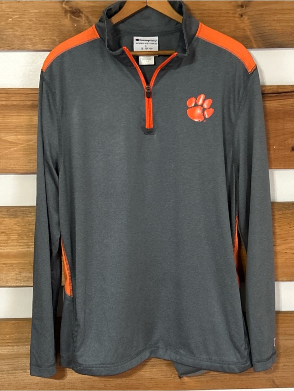 Champion Authentic Athleticwear 1/4 Zip Long Sleeve Clemson Sportswear Size L